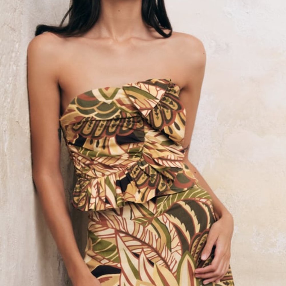 ZARA LINEN BLEND RUFFLED TOP - XS - NWT